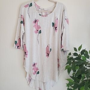 Anthropologie Floreat Floral Oval Hemline Tunic Top Casual Chic Boho Pierre M